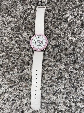Hello Kitty SANRIO White Strap Watch with Pink Crystal Bezel